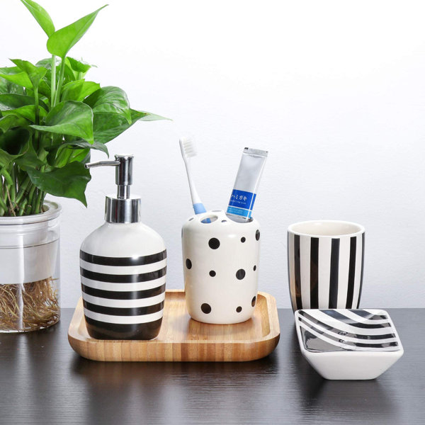 Ivy Bronx Ceramic Bathroom Accessories Set Of 4 Pieces Modern Design ...